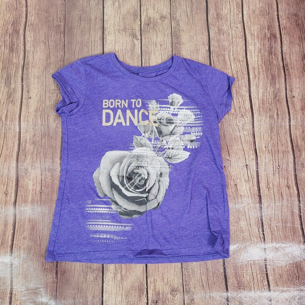 Children's Place Girls‎ Top Blue Violet 7/8 Floral Born to Dance Short Sleeve